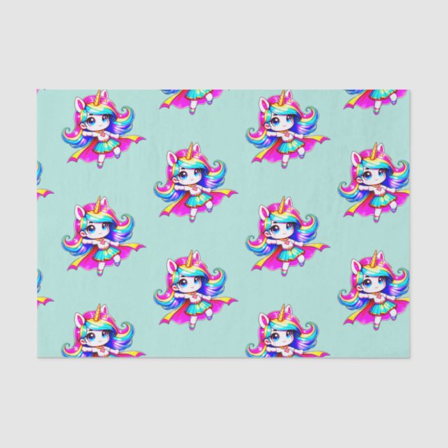 Unicorn cute super girl green pink tissue paper (Front)
