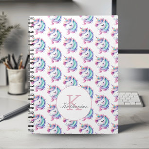 Unicorn Cute Watercolor Pattern Custom Name  Notebook