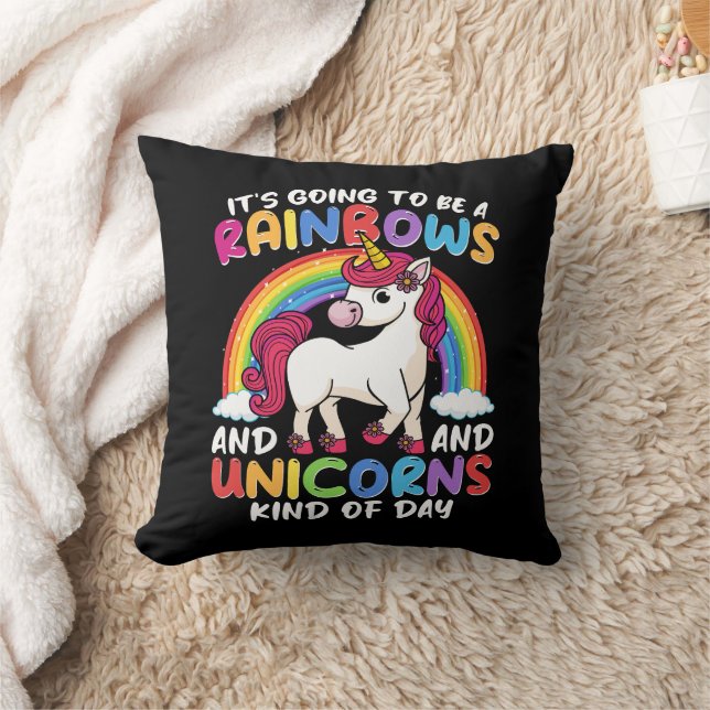 Unicorn Cute Whimsical Funny Rainbows And Unicorns Cushion (Blanket)