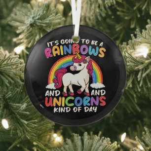 Unicorn Cute Whimsical Funny Rainbows And Unicorns Glass Tree Decoration