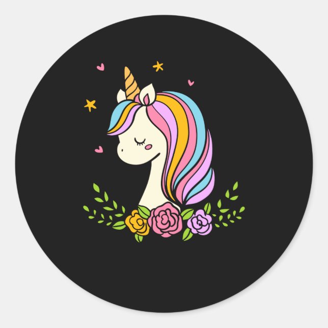 Unicorn Cute Whimsical Girly D Name  Classic Round Sticker (Front)