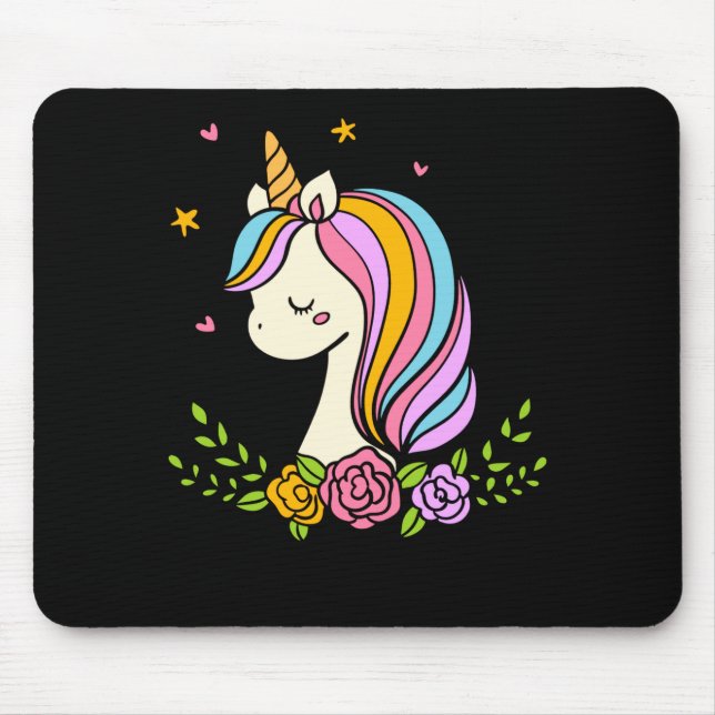 Unicorn Cute Whimsical Girly D Name  Mouse Pad (Front)