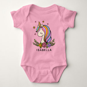 Unicorn Cute Whimsical Girly Personalised Name Baby Bodysuit