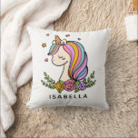 Unicorn Cute Whimsical Girly Personalised Name Cushion<br><div class="desc">Unicorn Cute Whimsical Girly Pink Floral Personalised Name Kids Throw Pillows features a cute unicorn with stars,  hearts and flowers and personalised with your name. Perfect gift for girls for birthday,  Christmas,  holidays and more. Designed by ©Evco Studio www.zazzle.com/store/evcostudio</div>