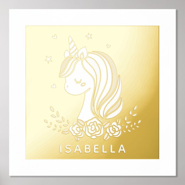 Unicorn Cute Whimsical Girly Personalised Name Foil Prints (Front)