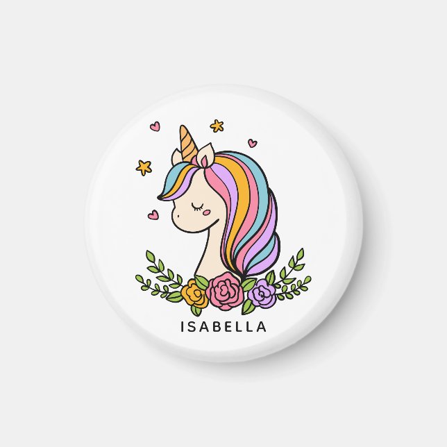 Unicorn Cute Whimsical Girly Personalised Name Magnet (Front)