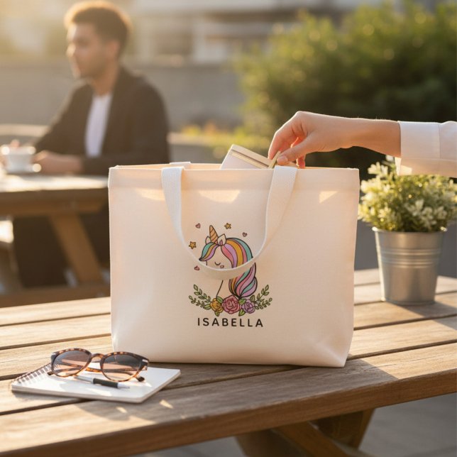 Unicorn Cute Whimsical Girly Personalised Name Mini Tote Bag (Creator Uploaded)