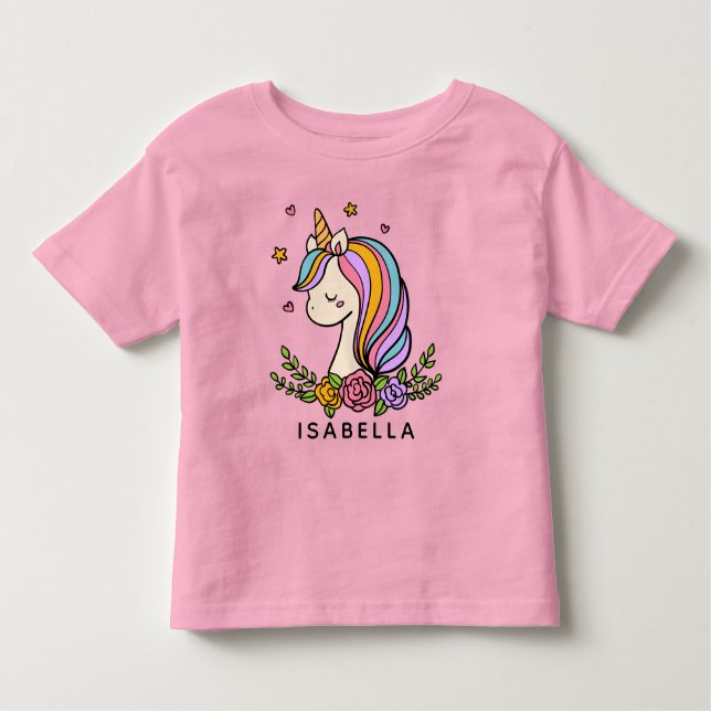 Unicorn Cute Whimsical Girly Personalised Name Toddler T-Shirt (Front)