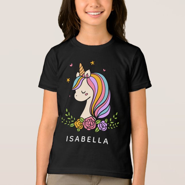 Unicorn Cute Whimsical Girly Personalised Name Tri-Blend Shirt (Front)