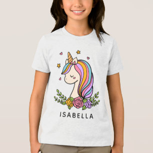 Unicorn Cute Whimsical Girly Personalised Name Tri-Blend Shirt