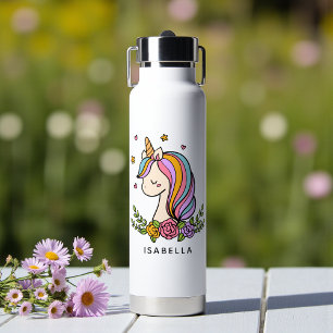 Unicorn Cute Whimsical Girly Personalised Name Water Bottle