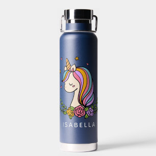 Unicorn Cute Whimsical Girly Personalised Name Water Bottle