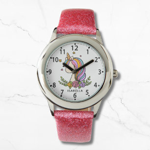 Unicorn Cute Whimsical Girly Pink Floral Girl's Watch