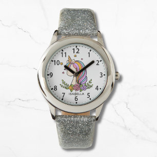 Unicorn Cute Whimsical Girly Pink Floral Girl's Watch