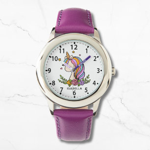 Unicorn Cute Whimsical Girly Pink Floral Girl's Watch