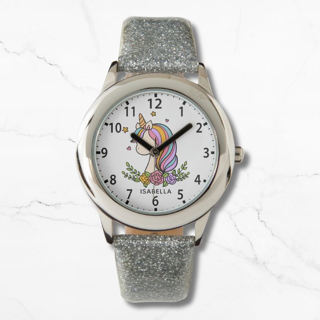 Unicorn Cute Whimsical Girly Pink Floral Girl's Watch (Creator Uploaded)