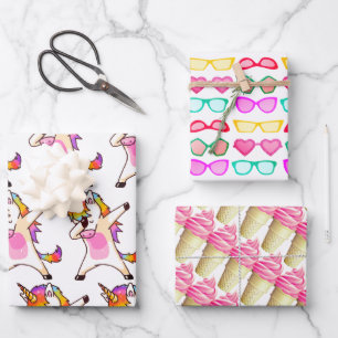 Unicorn Dab Dance Pose, Sunglasses Pink Ice-cream Wrapping Paper Sheet