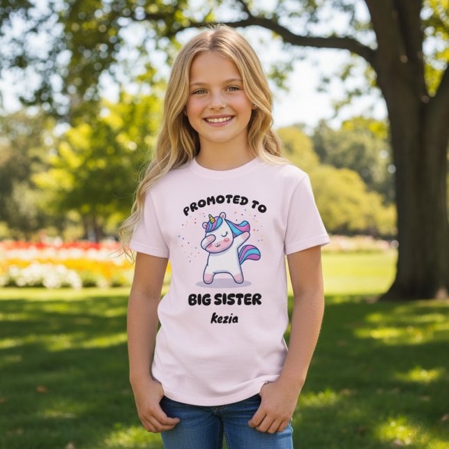 Unicorn Dab Promoted To Big Sister Custom Name T-Shirt (Creator Uploaded)