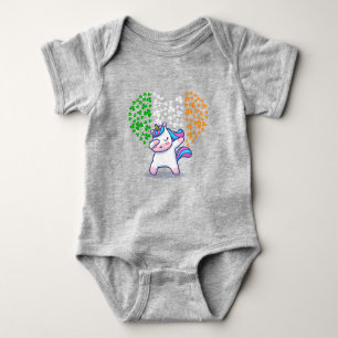 Unicorn Dabbing love valentine Irish Ireland Flag  Baby Bodysuit