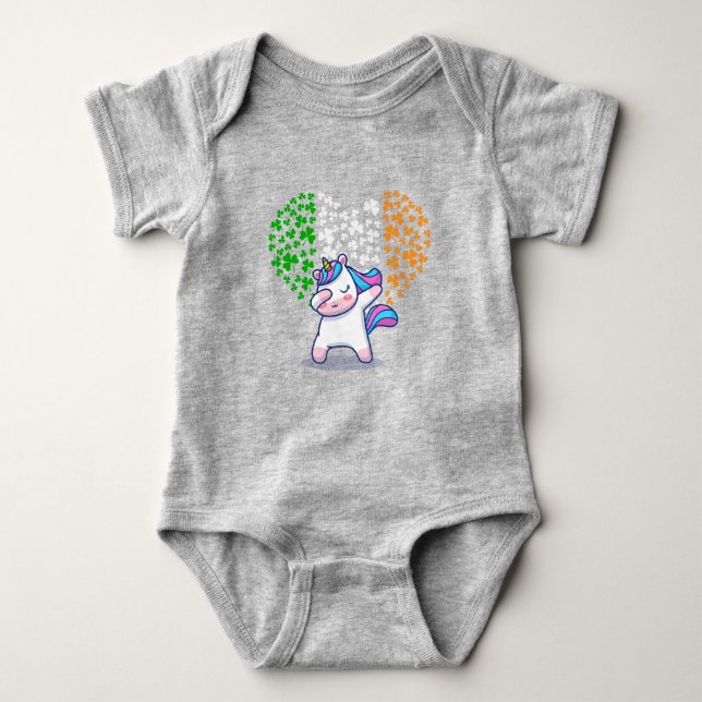Unicorn Dabbing love valentine Irish Ireland Flag  Baby Bodysuit (Front)