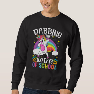 Unicorn Dabbing Thru 100 Days of School Teacher St Sweatshirt