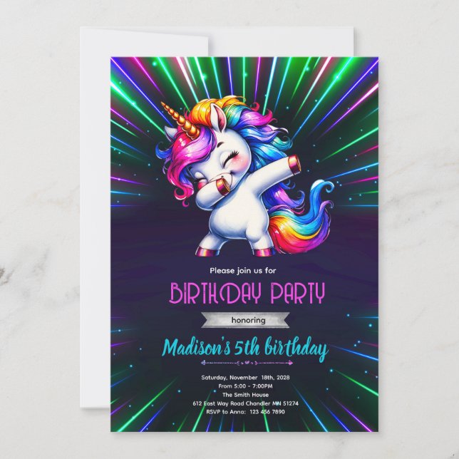 Unicorn dance Birthday party Invitation (Front)