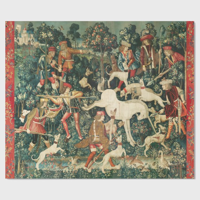 UNICORN DEFENDS HIMSELF Animals Red Green Floral Wrapping Paper (Flat)