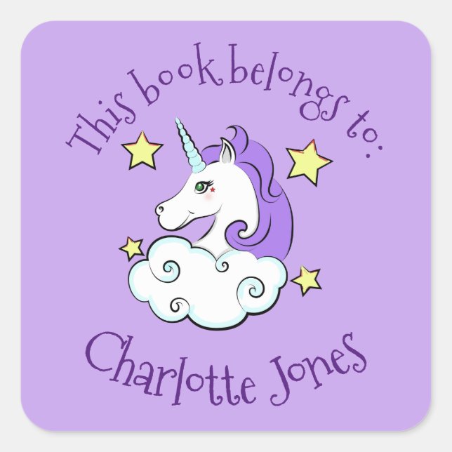 Unicorn Design Bookplate Sticker (Front)