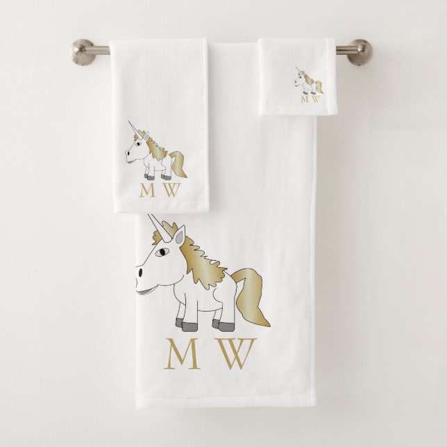 Unicorn Design Monogrammed Bath Towel Set (Insitu)