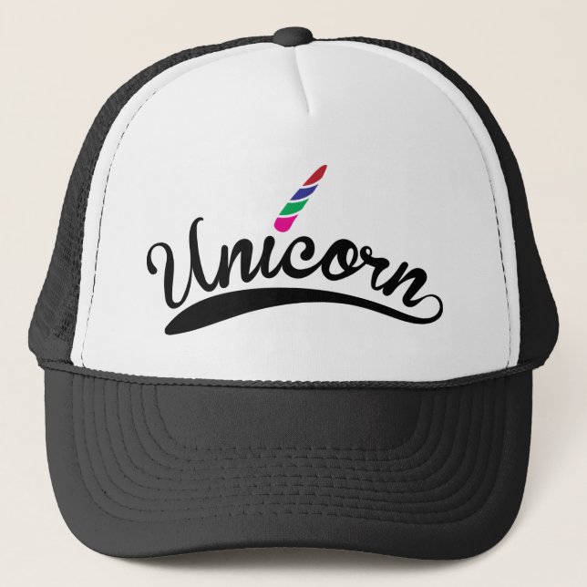 Unicorn Design Rainbow Word Letters Trucker Hat (Front)