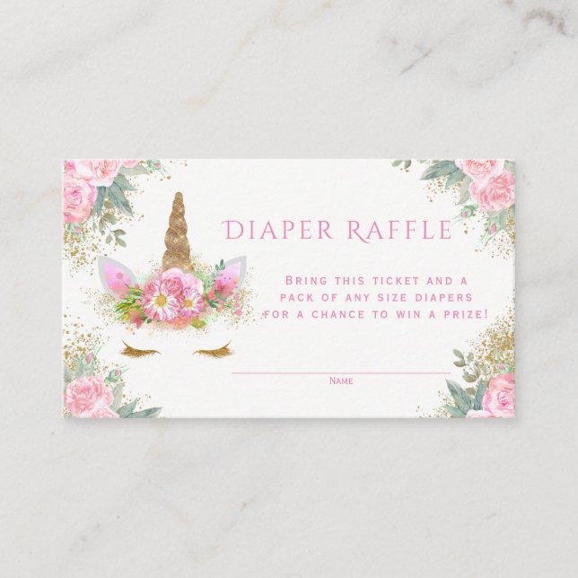 Unicorn Diaper Raffle Tickets Enclosure Card (Front)