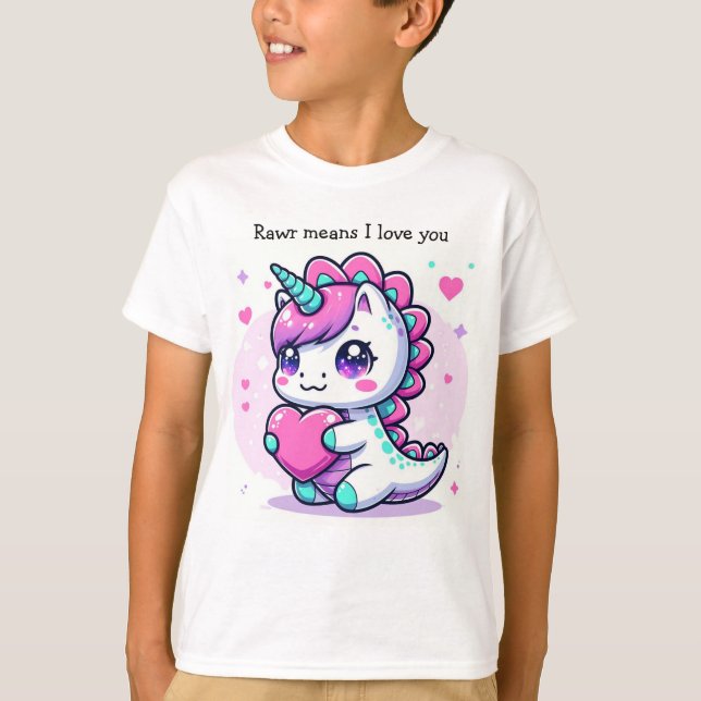Unicorn Dino SHirt! Rawr means I Love you T-Shirt (Front)