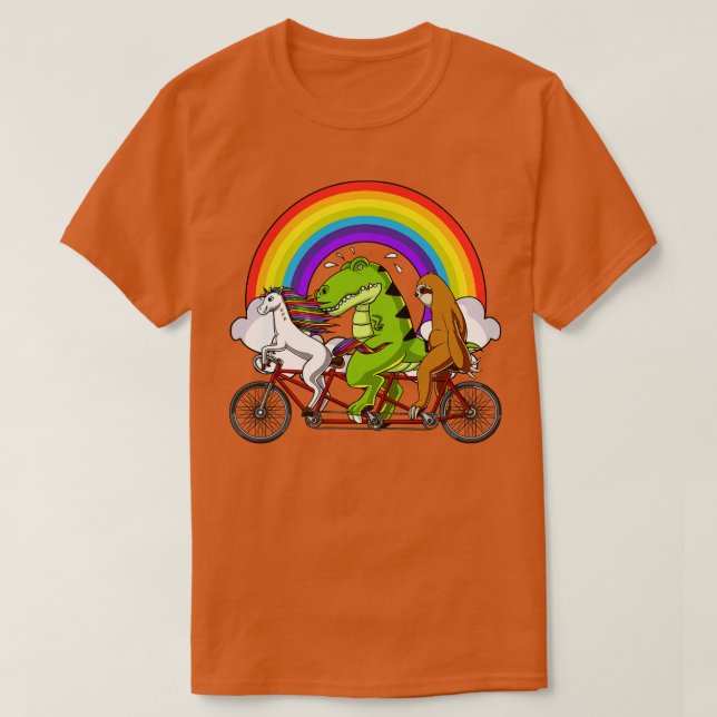 Unicorn Dinosaur Sloth Riding Bicycle T-Shirt (Design Front)