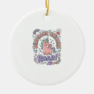 Unicorn Dinosaur Unicorn Roar Retro Style T-Shirt Ceramic Tree Decoration