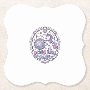 Unicorn Disco Ball Unicorn Playful Print on Demand Paper Coaster