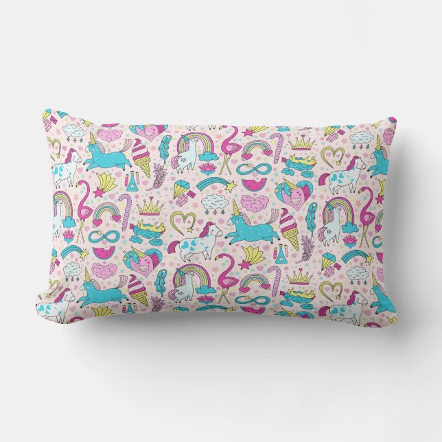 Unicorn Doodle Pattern Lumbar Cushion (Front)