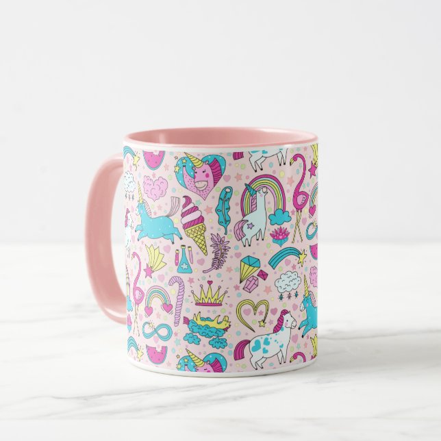 Unicorn Doodle Pattern Mug (Front Left)