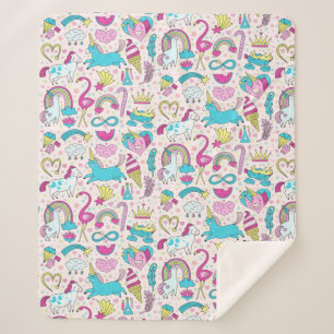 Unicorn Doodle Pattern Sherpa Blanket