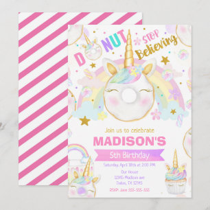 Unicorn Doughnut Girl Magical Sweet Birthday Party Invitation