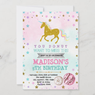 Unicorn doughnut grow up party invitation