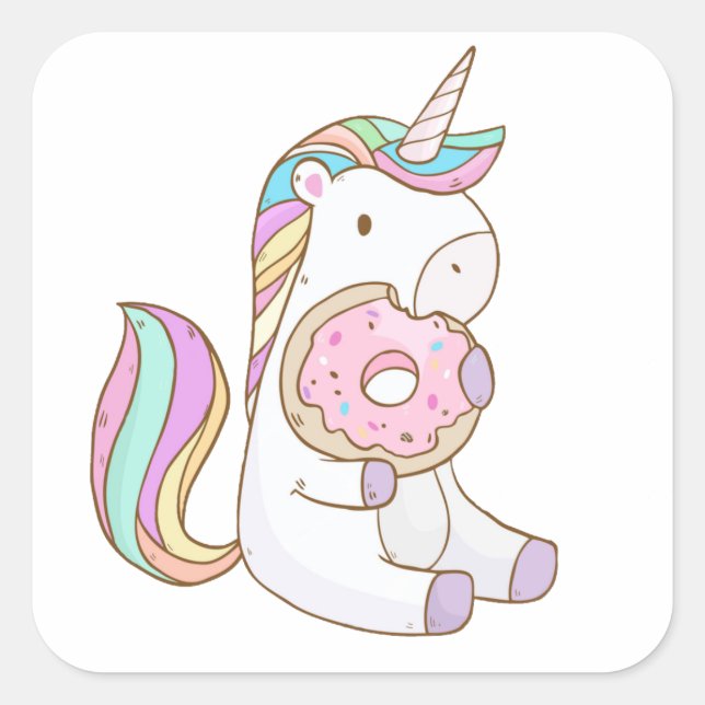 Unicorn Doughnut Square Sticker (Front)