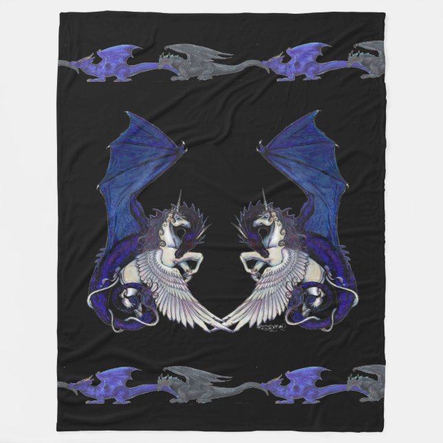 Unicorn Dragon Blue White Pegacorn Horse Pony Fleece Blanket (Front)