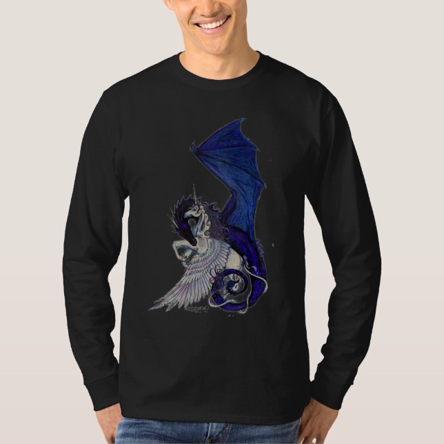 Unicorn Dragon Blue White Pegacorn Horse Pony T-Shirt (Front)