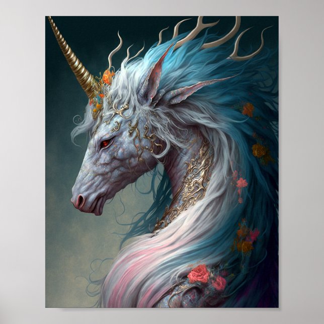 Unicorn Dragon Fantasy Art Poster (Front)
