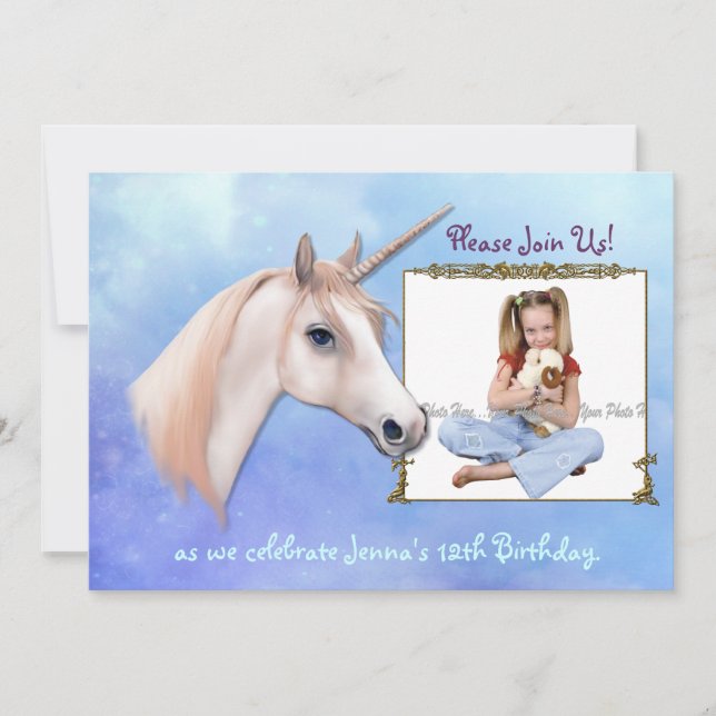 Unicorn Dreams 12th Birthday - Customise Invitation (Front)