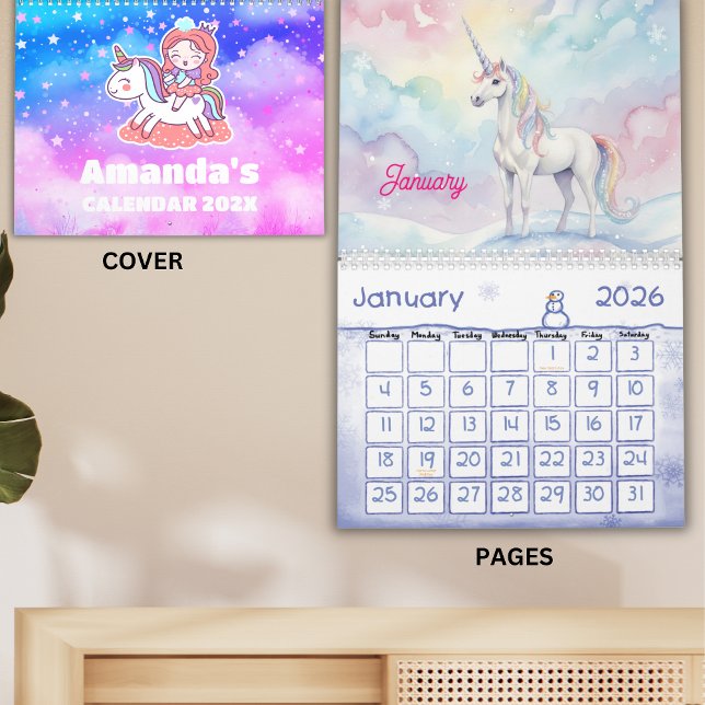 Unicorn Dreams Personalized Kids Calendar 2026 (Creator Uploaded)