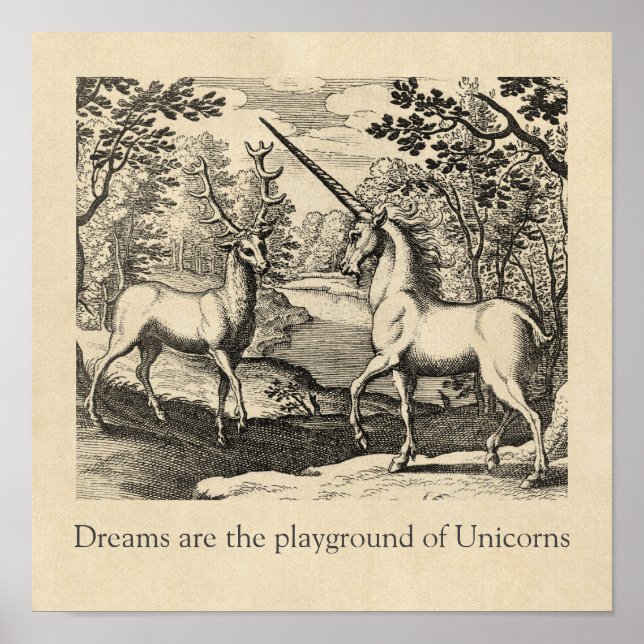 Unicorn Dreams Quote Mediaeval Art Poster (Front)