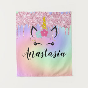 Unicorn Drip Glitter Personalised Ombre Tapestry
