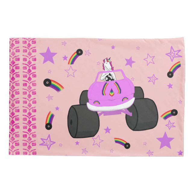 Unicorn Driving Monster Truck Pillowcase (Back)
