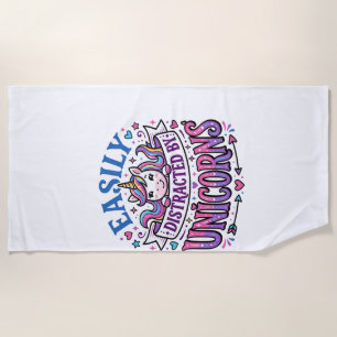 Unicorn Easily Distracted by Unicorns Commercial C Beach Towel